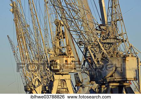 "Harbor cranes for cargo handling in the harbour museum, Hamburg, Germany, Europe" View Large Photo Image Stock Photograph - "Harbor cranes for cargo handling in the harbour museum, Hamburg, Germany, Europe". Fotosearch