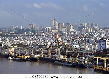 Stock Image - "Harbor, houses in District 6, Ho Chi Minh City, Vietnam, Asia". Fotosearch