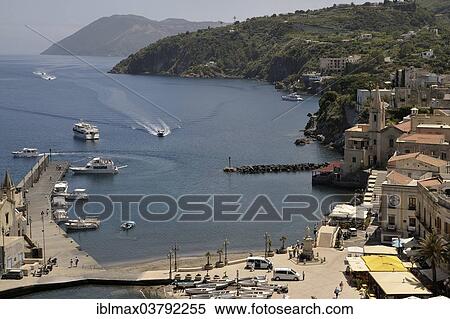 Stock Photography - "Harbor of Lipari town, Lipari island, UNESCO World Heritage site, Aeolian Islands, Italy, Europe". Fotosearch