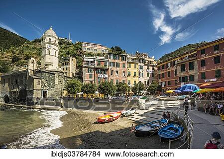 Picture - "Harbor, village with colorful houses, Vernazza, Cinque Terre, La Spezia Province, Liguria, Italy, Europe". Fotosearch