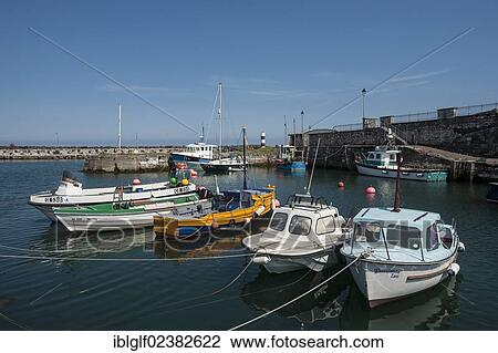 Stock Image - "Harbor with fishing boats, Carnlough, Northern Ireland, United Kingdom, Europe". Fotosearch