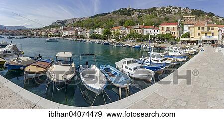 Stock Photo - "Harbour and promenade, Baska, Krk, Primorje-Gorski Kotar County, Croatia, Europe". Fotosearch