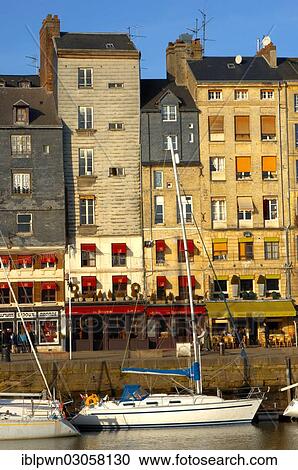 Stock Image - "Harbour buildings and yachts, Honfleur, Normandy, France, Europe". Fotosearch