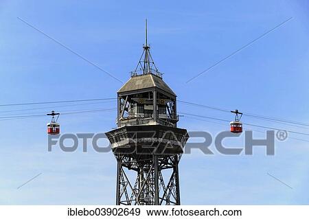 "Harbour cable car or Teleferic de Montjuic at Torre Sant Sebastia, Barcelona, ​​Catalonia, Spain, Europe" View Large Photo Image Stock Photo - "Harbour cable car or Teleferic de Montjuic at Torre Sant Sebastia, Barcelona, ​​Catalonia, Spain, Europe". Fotosearch