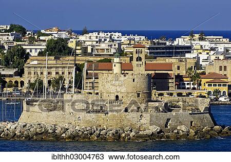 "Harbour entrance of Rhodes in front of the fortified tower of Agios Nikolaos, Rhodes, Rhodos Island, Dodecanese, Greece, Europe" View Large Photo Image Stock Image - "Harbour entrance of Rhodes in front of the fortified tower of Agios Nikolaos, Rhodes, Rhodos Island, Dodecanese, Greece, Europe". Fotosearch