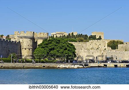 "Harbour entrance of Rhodes in front of ramparts or defensive walls, Rhodes, Rhodos Island, Dodecanese, Greece, Europe" View Large Photo Image Stock Image - "Harbour entrance of Rhodes in front of ramparts or defensive walls, Rhodes, Rhodos Island, Dodecanese, Greece, Europe". Fotosearch