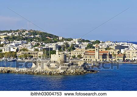 "Harbour entrance of Rhodes with the fortified tower of Agios Nikolaos, Rhodes, Rhodos Island, Dodecanese, Greece, Europe" View Large Photo Image Stock Image - "Harbour entrance of Rhodes with the fortified tower of Agios Nikolaos, Rhodes, Rhodos Island, Dodecanese, Greece, Europe". Fotosearch