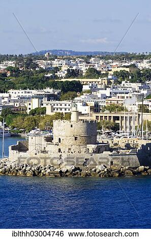 "Harbour entrance of Rhodes with the fortified tower of Agios Nikolaos, Rhodes, Rhodos Island, Dodecanese, Greece, Europe" View Large Photo Image Stock Photograph - "Harbour entrance of Rhodes with the fortified tower of Agios Nikolaos, Rhodes, Rhodos Island, Dodecanese, Greece, Europe". Fotosearch