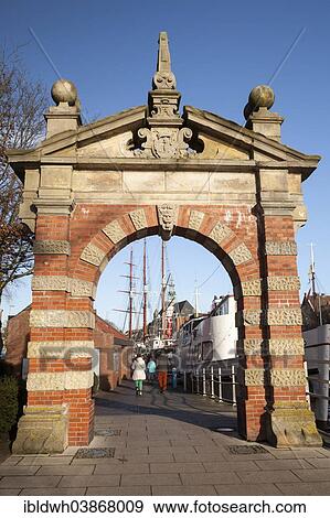 "Harbour gate on Promenade am Delft, harbour, Emden, East Frisia, Lower Saxony, Germany, Europe" View Large Photo Image Stock Photo - "Harbour gate on Promenade am Delft, harbour, Emden, East Frisia, Lower Saxony, Germany, Europe". Fotosearch