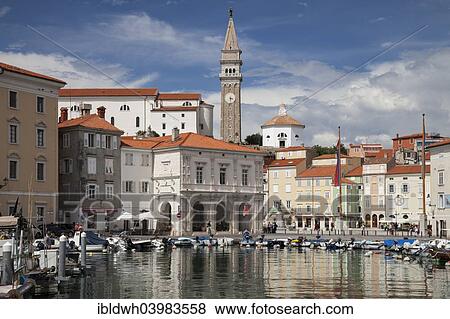 "Harbour with the Church of St. George, Piran, Istria, Slovenia, Europe" View Large Photo Image Stock Photo - "Harbour with the Church of St. George, Piran, Istria, Slovenia, Europe". Fotosearch
