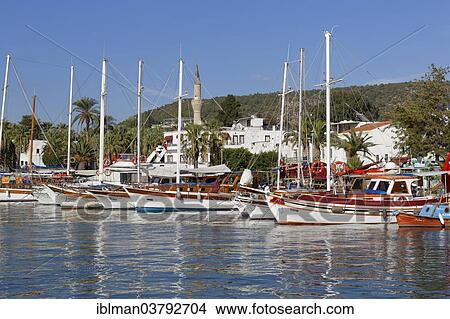 "Harbour with the minaret of the Merkez Mosque, Bodrum, Mugla Province, Aegean, Turkey, Asia" View Large Photo Image Picture - "Harbour with the minaret of the Merkez Mosque, Bodrum, Mugla Province, Aegean, Turkey, Asia". Fotosearch