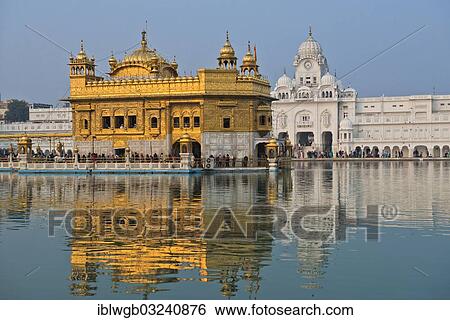 Stock Photograph - "Hari Mandir or Golden Temple, in the sacred lake of Amrit Sagar, the main shrine of the Sikh religious community, Amritsar, Punjab, India, Asia". Fotosearch