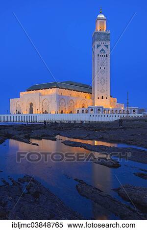 Stock Photography - "Hassan II Mosque at dusk, Casablanca, Morocco, Africa". Fotosearch