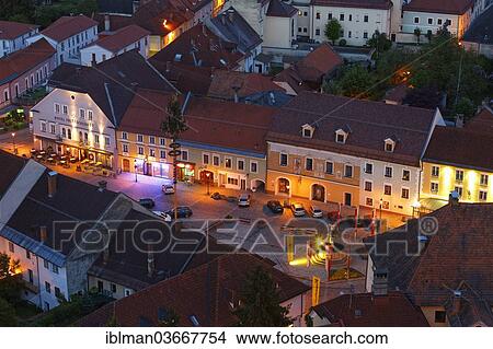 Picture - "Hauptplatz square at dusk, Friesach, Carinthia, Austria, Europe". Fotosearch