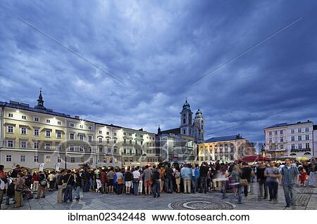 Stock Photo - "Hauptplatz square, Old Cathedral, Linz, Upper Austria, Austria, Europe, PublicGround, Europe". Fotosearch