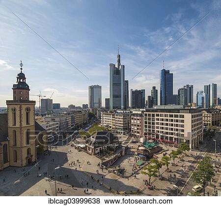Stock Photo - "Hauptwache, Or Main Guard, with the skyline, city centre, Frankfurt am Main, Hesse, Germany, Europe". Fotosearch