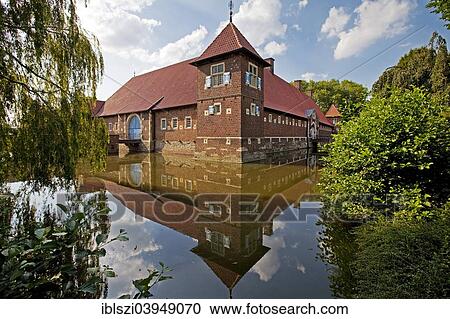 Stock Image - "Haus Borg, moated castle, Drensteinfurt, Munsterland, North Rhine-Westphalia, Germany, Europe". Fotosearch