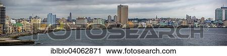 Stock Image - "Havana Bay, harbour bay of Old Havana with the Malecon, La Habana, Havana, Cuba, North America". Fotosearch
