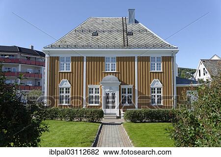 Stock Image - "Havnegata, former administrative building, Harstad, Norway, Europe". Fotosearch