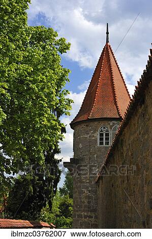 Stock Photo - "Haymarsturm, prison tower, ca. 1372, Dinkelsbuhl, Middle Franconia, Bavaria, Germany, Europe". Fotosearch