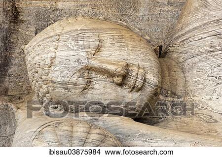 "Head and face of a reclining Buddha statue, Sayana Mudra, rock relief, Gal Vihara Temple, Polonnaruwa, North Central Province, Sri Lanka, Asia" View Large Photo Image Picture - "Head and face of a reclining Buddha statue, Sayana Mudra, rock relief, Gal Vihara Temple, Polonnaruwa, North Central Province, Sri Lanka, Asia". Fotosearch