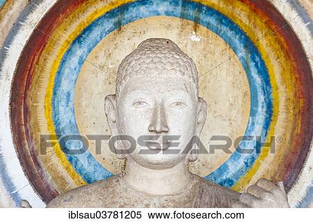 "Head of a Buddha figure surrounded by a nimbus in rainbow colors, Ruwanwelisaya-Dagoba, Anuradhapura, North Central Province, Sri Lanka, Asia" View Large Photo Image Stock Photography - "Head of a Buddha figure surrounded by a nimbus in rainbow colors, Ruwanwelisaya-Dagoba, Anuradhapura, North Central Province, Sri Lanka, Asia". Fotosearch