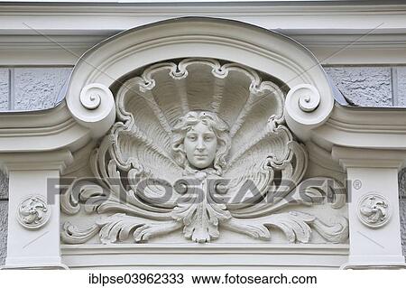 "Head of a Woman in a shell above the entrance, Art Nouveau facade of the house Alberta iela 9 or Albert Street 9, Riga, Latvia, Europe" View Large Photo Image Stock Image - "Head of a Woman in a shell above the entrance, Art Nouveau facade of the house Alberta iela 9 or Albert Street 9, Riga, Latvia, Europe". Fotosearch