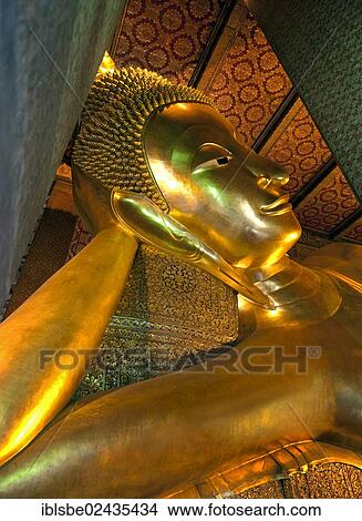 "Head of the Reclining Buddha in Wat Pho, Krung Thep, Bangkok, Thailand, Asia" View Large Photo Image Picture - "Head of the Reclining Buddha in Wat Pho, Krung Thep, Bangkok, Thailand, Asia". Fotosearch