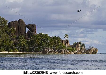 "Helicopter above Point Source d'Argent, La Digue Island, Seychelles, Africa, Indian Ocean, Africa" View Large Photo Image Stock Photo - "Helicopter above Point Source d'Argent, La Digue Island, Seychelles, Africa, Indian Ocean, Africa". Fotosearch