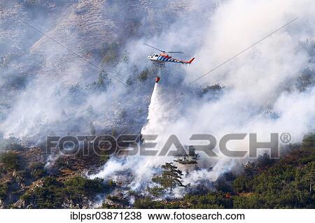 "Helicopter dumping water during a forest fire, Tyrol, Austria, Europe" View Large Photo Image Stock Photo - "Helicopter dumping water during a forest fire, Tyrol, Austria, Europe". Fotosearch