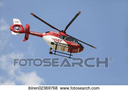 Stock Photo - "Helicopter of the DRF Air Rescue in Storkow (Mark), Oder-Spree district, Brandenburg, Germany, Europe". Fotosearch