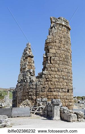 "Hellenistic city gate, ruins of the oval towers, Perge, Aksu, Turkish Riviera, Antalya, Turkey, Asia" View Large Photo Image Stock Image - "Hellenistic city gate, ruins of the oval towers, Perge, Aksu, Turkish Riviera, Antalya, Turkey, Asia". Fotosearch
