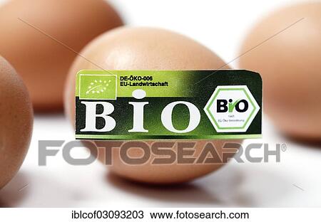 Stock Image - "Hen's eggs with organic seal, symbolic image, Germany, Europe". Fotosearch