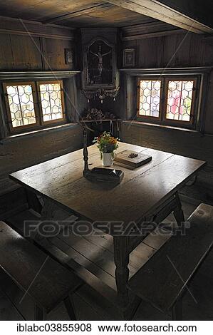 "Herrgottswinkel prayer niche with a table and benches in Markus Wasmeier Farm and Winter Sports Museum, Schliersee, Upper Bavaria, Bavaria, Germany, Europe" View Large Photo Image Stock Photo - "Herrgottswinkel prayer niche with a table and benches in Markus Wasmeier Farm and Winter Sports Museum, Schliersee, Upper Bavaria, Bavaria, Germany, Europe". Fotosearch