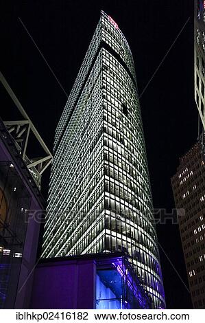 Stock Image - High-rise buildings at night, Potsdamer Platz, Berlin, Germany, Europe. Fotosearch