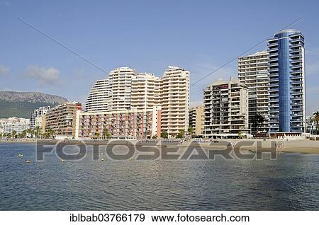 "High-rise buildings at Playa Arenal Bol beach, Calp, Costa Blanca, Alicante province, Spain, Europe" View Large Photo Image Stock Photo - "High-rise buildings at Playa Arenal Bol beach, Calp, Costa Blanca, Alicante province, Spain, Europe". Fotosearch
