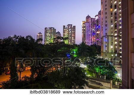 "High rise buildings in a typical middle class residential area at night, Mumbai, Maharashtra, India, Asia" View Large Photo Image Stock Photo - "High rise buildings in a typical middle class residential area at night, Mumbai, Maharashtra, India, Asia". Fotosearch