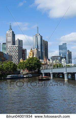Picture - "High rise buildings on the Yarra river, Melbourne, Victoria, Australia, Oceania". Fotosearch