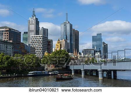 Stock Image - "High rise buildings on the Yarra river, Melbourne, Victoria". Fotosearch