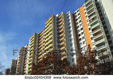 "High-rise residential apartment building from the seventies in the satellite city of Neuperlach, Munich, Bavaria, Germany, Europe" View Large Photo Image Stock Photo - "High-rise residential apartment building from the seventies in the satellite city of Neuperlach, Munich, Bavaria, Germany, Europe". Fotosearch