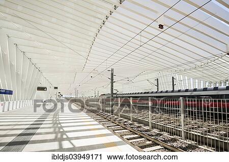 Stock Image - "High-speed railway station Mediopadana, architect Santiago Calatrava, Reggio nellâ€˜Emilia, Reggio Emilia Province, Italy, Europe". Fotosearch
