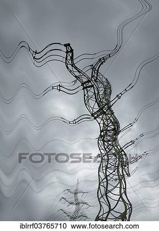 "High voltage electricity pylon, distorted" View Large Photo Image Stock Image - "High voltage electricity pylon, distorted". Fotosearch