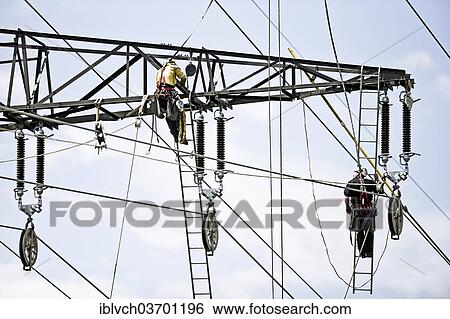 "High-voltage service technicians installing a new high voltage power line, Wiesing, Schwaz District, North Tirol, Tirol, Austria, Europe" View Large Photo Image Stock Photograph - "High-voltage service technicians installing a new high voltage power line, Wiesing, Schwaz District, North Tirol, Tirol, Austria, Europe". Fotosearch