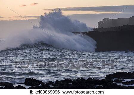 "High waves breaking against the coastal cliffs, Praelavik, Snaefellsnes, Iceland, Europe" View Large Photo Image Stock Photograph - "High waves breaking against the coastal cliffs, Praelavik, Snaefellsnes, Iceland, Europe". Fotosearch