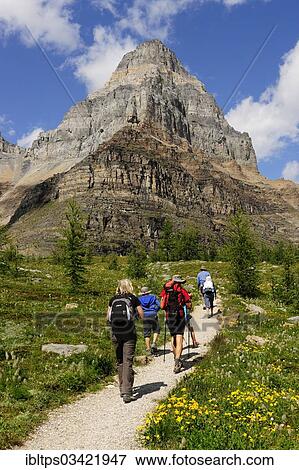 Stock Photo - "Hiker rambling in the Rocky Mountains, Banff National Park, Alberta Province, Canada, North America". Fotosearch