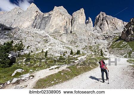 "Hikers during the ascent to Kesselkogel Mountain above the Rifugio Gardecia hut, Rosengarten Group at the rear, Trentino, Italy, Europe" View Large Photo Image Stock Photography - "Hikers during the ascent to Kesselkogel Mountain above the Rifugio Gardecia hut, Rosengarten Group at the rear, Trentino, Italy, Europe". Fotosearch