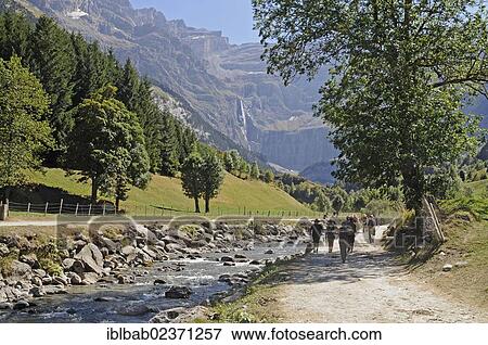 "Hikers, Grande Cascade, Gavarnie Falls, waterfall, river, mountains, Gavarnie, Midi-Pyrenees, Pyrenees, departement of Hautes-Pyrenees, France, Europe, PublicGround, Europe" View Large Photo Image Stock Photo - "Hikers, Grande Cascade, Gavarnie Falls, waterfall, river, mountains, Gavarnie, Midi-Pyrenees, Pyrenees, departement of Hautes-Pyrenees, France, Europe, PublicGround, Europe". Fotosearch