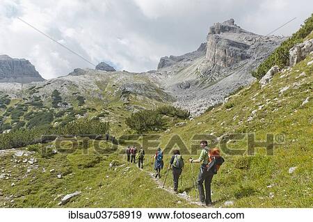"Hikers on a trail, Brenta crossing at the Passo della Gaiarda, Mt Cima Gaiarda, Brenta Mountains, near Molveno, South Tyrol province, Trentino-Alto Adige, Italy, Europe" View Large Photo Image Stock Photo - "Hikers on a trail, Brenta crossing at the Passo della Gaiarda, Mt Cima Gaiarda, Brenta Mountains, near Molveno, South Tyrol province, Trentino-Alto Adige, Italy, Europe". Fotosearch