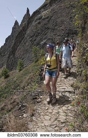 "Hikers on a trail on the steep slopes of the Paul Valley, Santo Antao island, Cape Verde, Africa" View Large Photo Image Stock Photo - "Hikers on a trail on the steep slopes of the Paul Valley, Santo Antao island, Cape Verde, Africa". Fotosearch