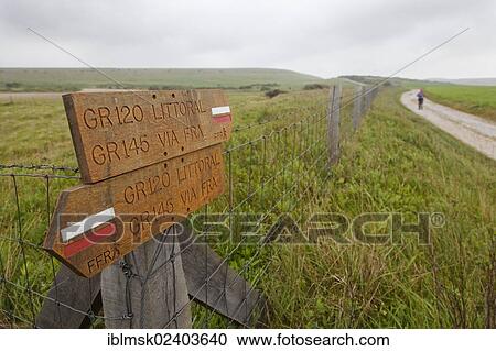 Stock Image - "Hiking trail along the coast near Sangatte, GR 145, Via Francigena, Calais, Pas-de-Calais department, North Pas-de-Calais region, France, Europe". Fotosearch